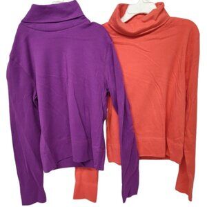 2 Christie Brooks Girls 7-8 Cotton Turtlenecks Purple and Pink NWT